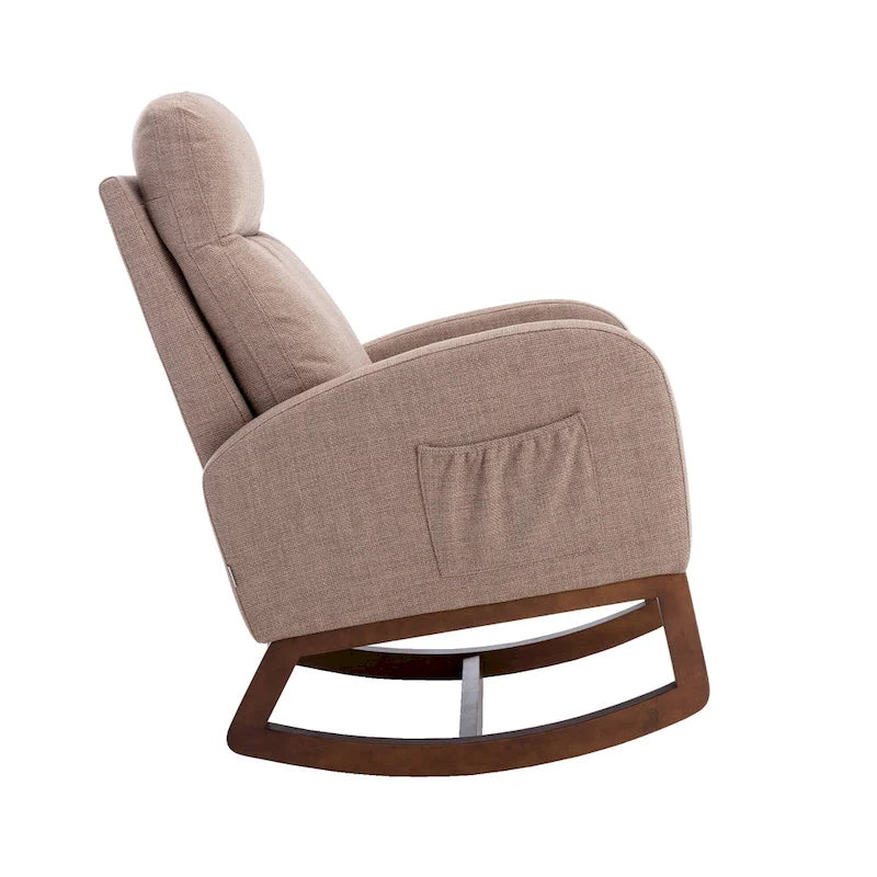 Fauteuil à bascule d'appoint en tissu rembourré avec pieds en bois, poches latérales, multicolore