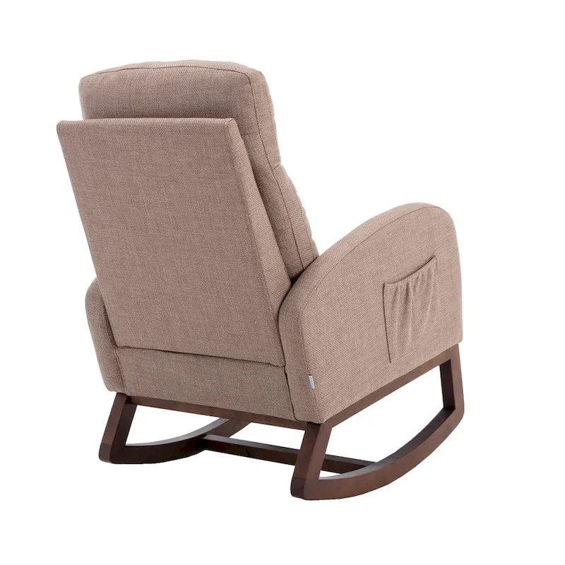 Fauteuil à bascule d'appoint en tissu rembourré avec pieds en bois, poches latérales, multicolore