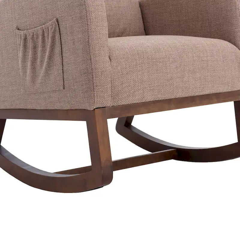 Fauteuil à bascule d'appoint en tissu rembourré avec pieds en bois, poches latérales, multicolore
