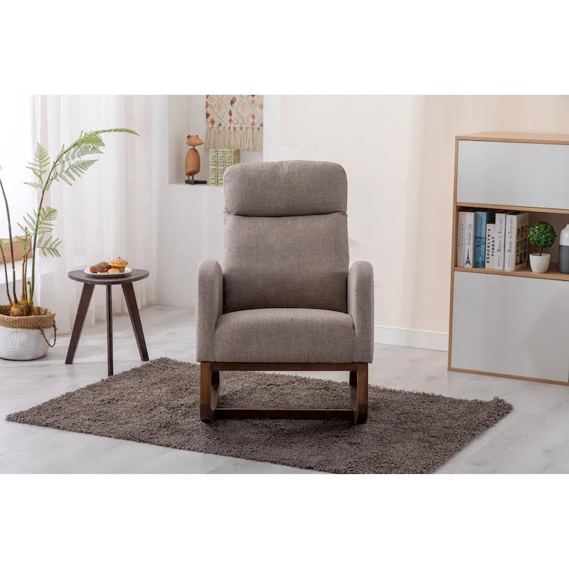 Fauteuil à bascule d'appoint en tissu rembourré avec pieds en bois, poches latérales, multicolore