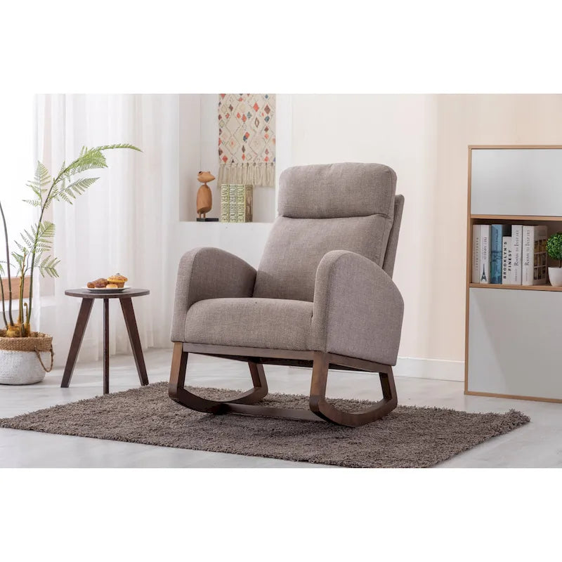 Fauteuil à bascule d'appoint en tissu rembourré avec pieds en bois, poches latérales, multicolore