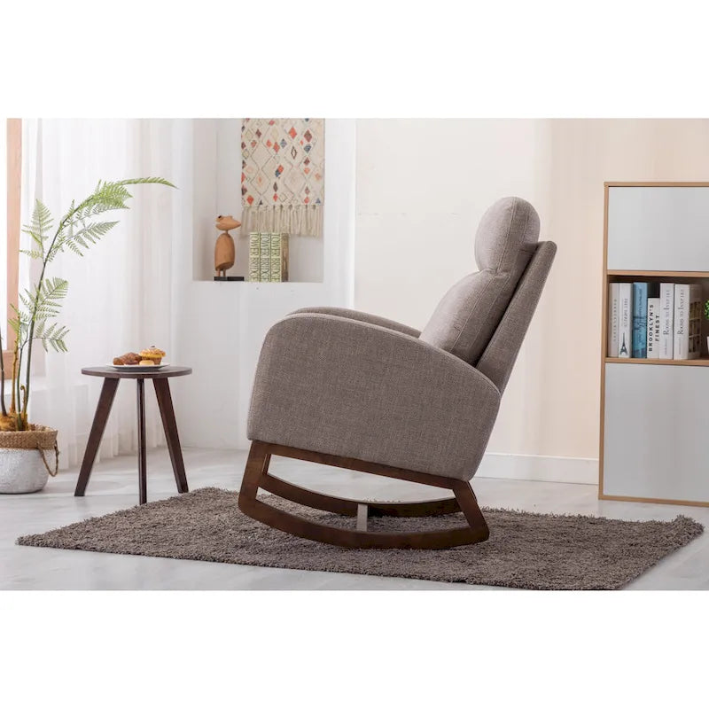 Fauteuil à bascule d'appoint en tissu rembourré avec pieds en bois, poches latérales, multicolore