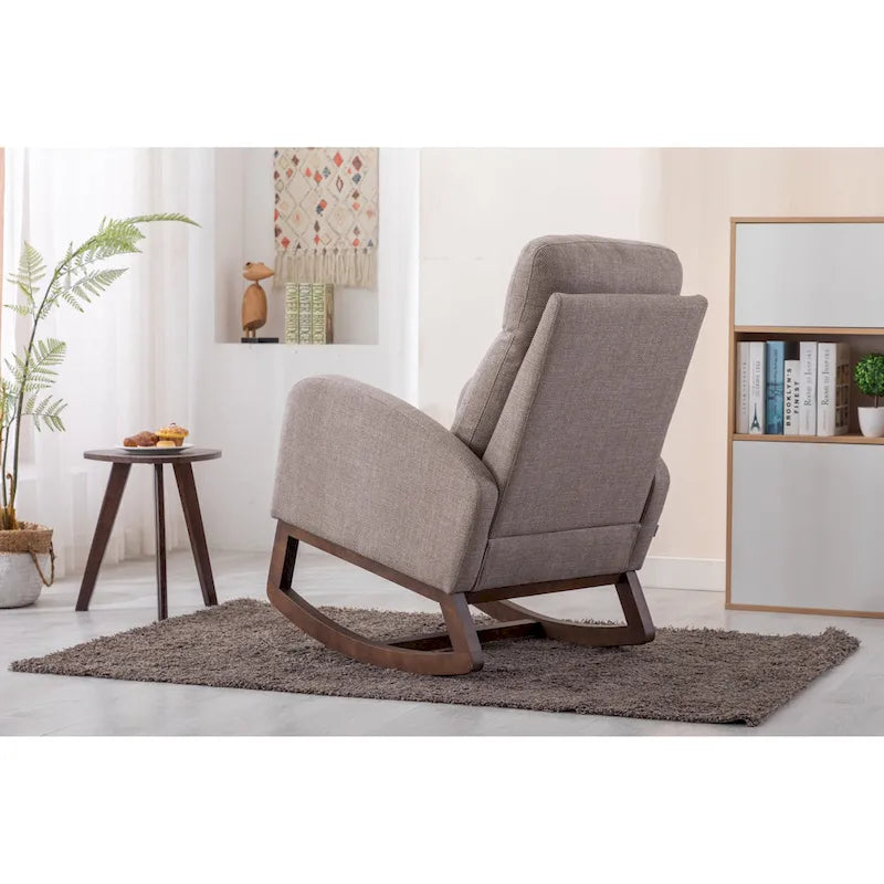 Fauteuil à bascule d'appoint en tissu rembourré avec pieds en bois, poches latérales, multicolore