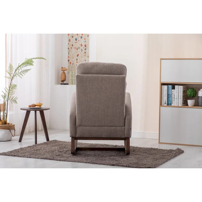 Fauteuil à bascule d'appoint en tissu rembourré avec pieds en bois, poches latérales, multicolore