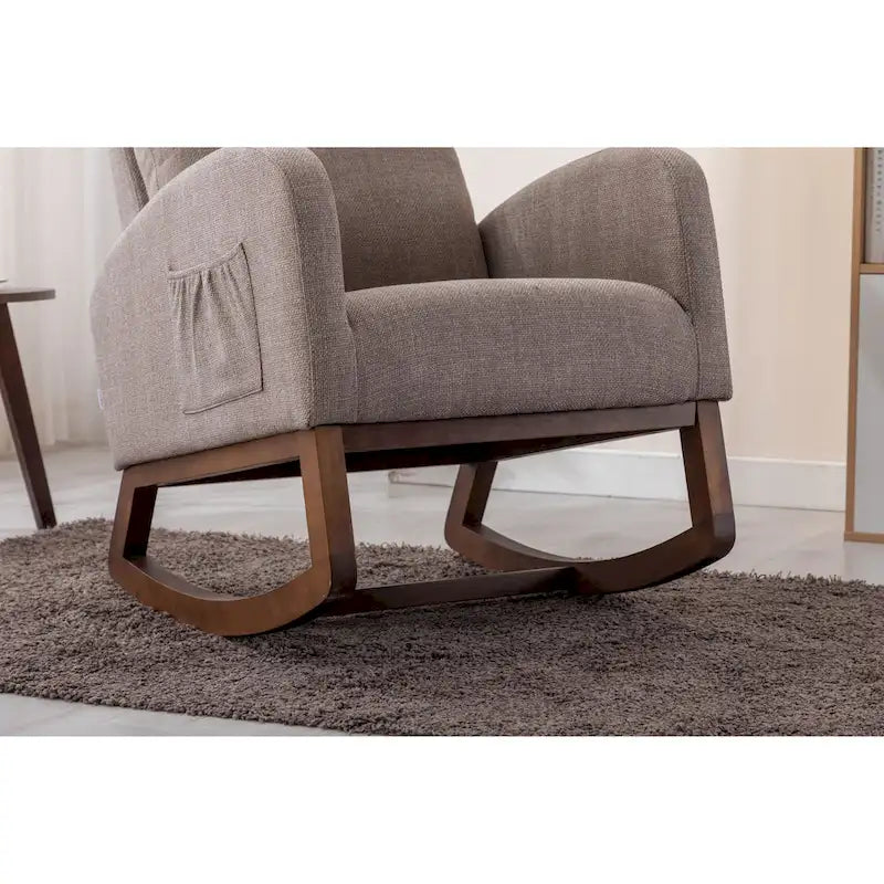 Fauteuil à bascule d'appoint en tissu rembourré avec pieds en bois, poches latérales, multicolore