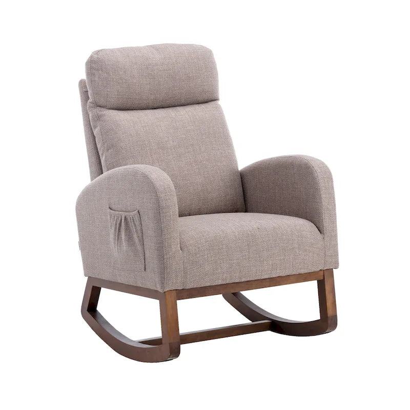 Fauteuil à bascule d'appoint en tissu rembourré avec pieds en bois, poches latérales, multicolore