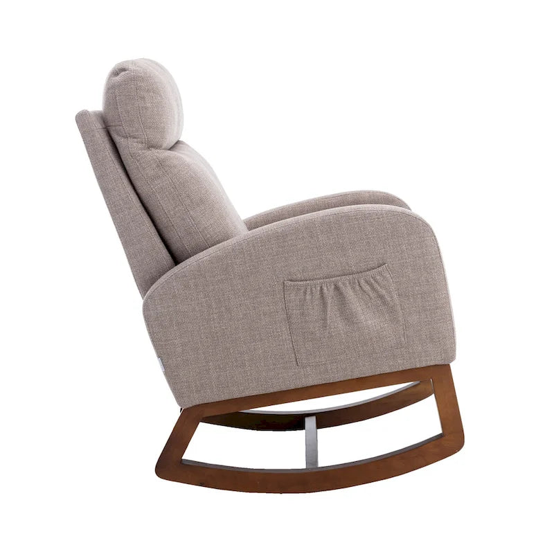 Fauteuil à bascule d'appoint en tissu rembourré avec pieds en bois, poches latérales, multicolore