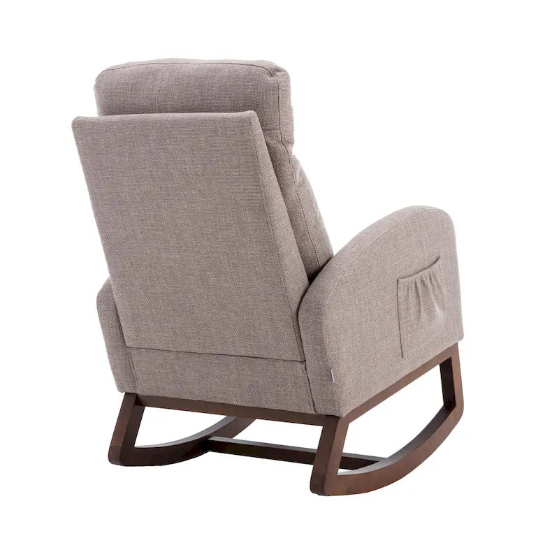 Fauteuil à bascule d'appoint en tissu rembourré avec pieds en bois, poches latérales, multicolore