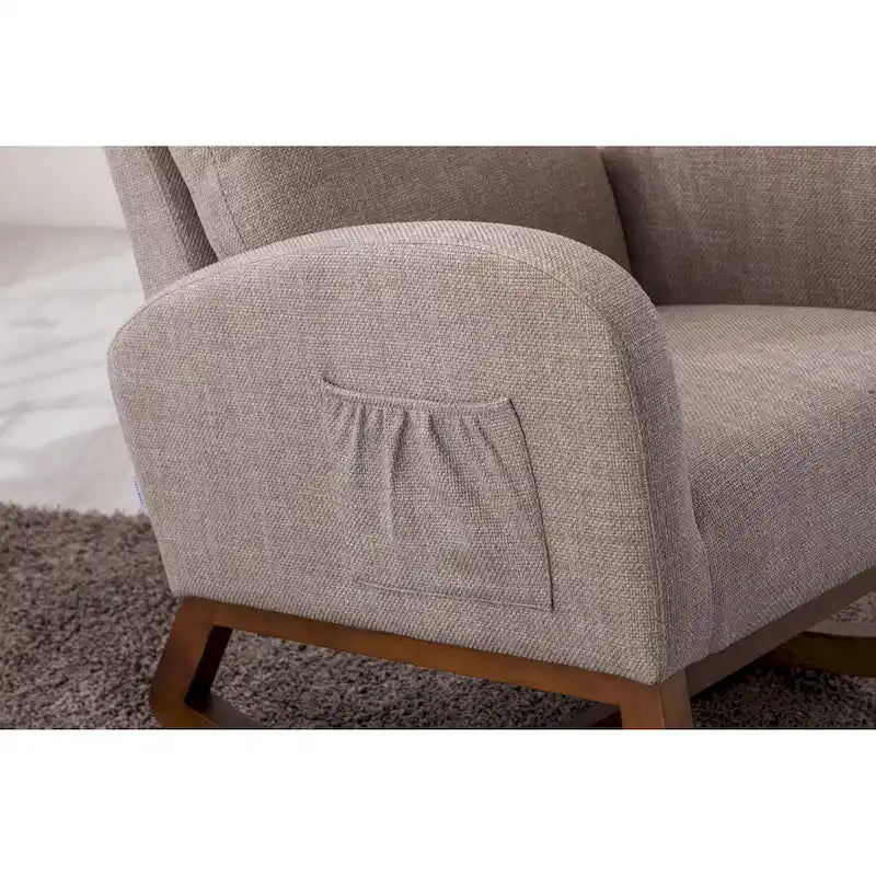 Fauteuil à bascule d'appoint en tissu rembourré avec pieds en bois, poches latérales, multicolore