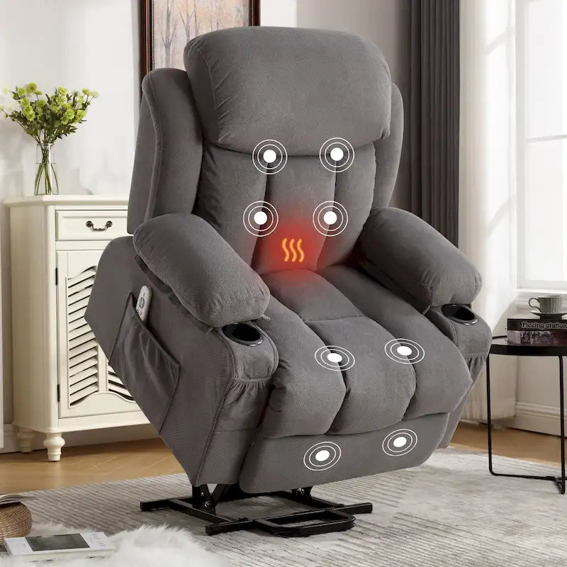 Fauteuil inclinable électrique releveur avec massage chauffant et port USB