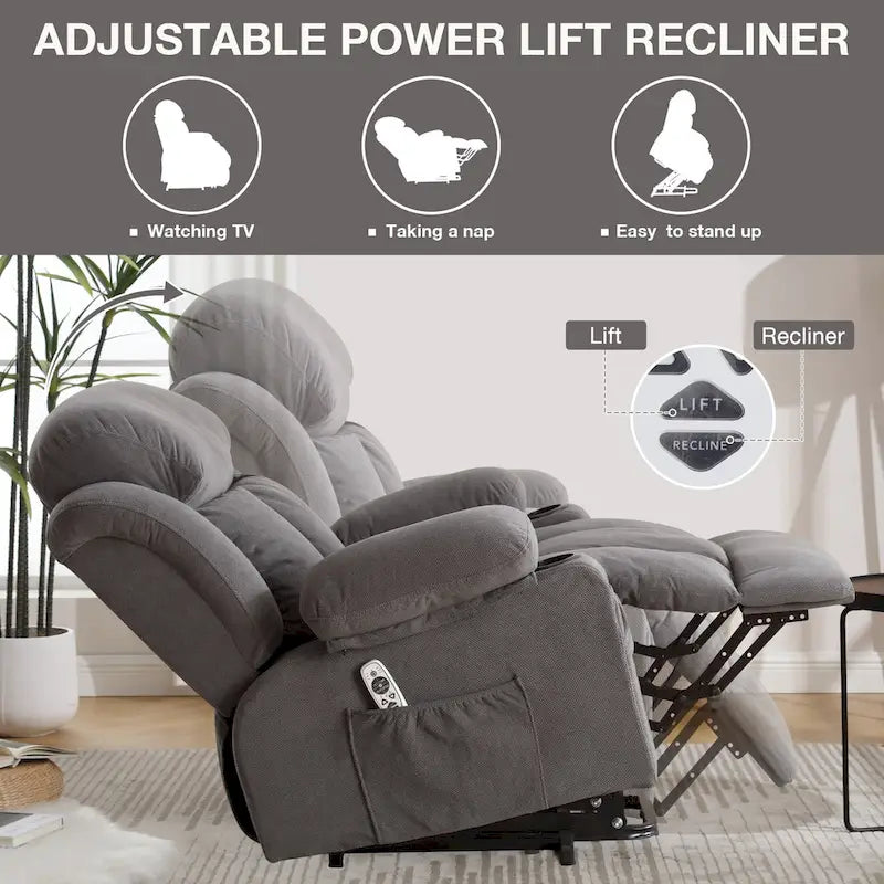 Fauteuil inclinable électrique releveur avec massage chauffant et port USB