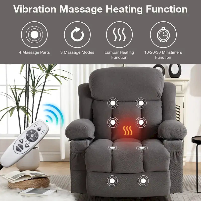Fauteuil inclinable électrique releveur avec massage chauffant et port USB