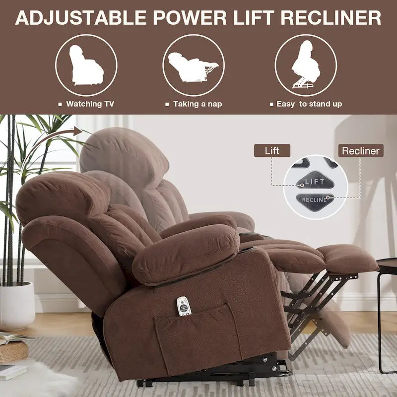 Fauteuil inclinable électrique releveur avec massage chauffant et port USB