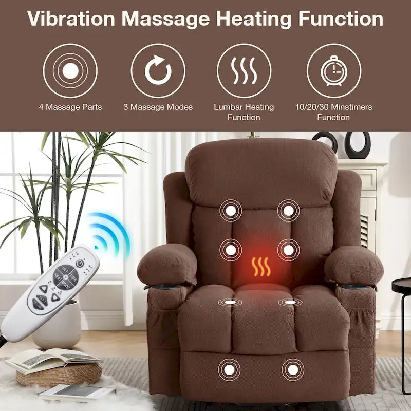 Fauteuil inclinable électrique releveur avec massage chauffant et port USB