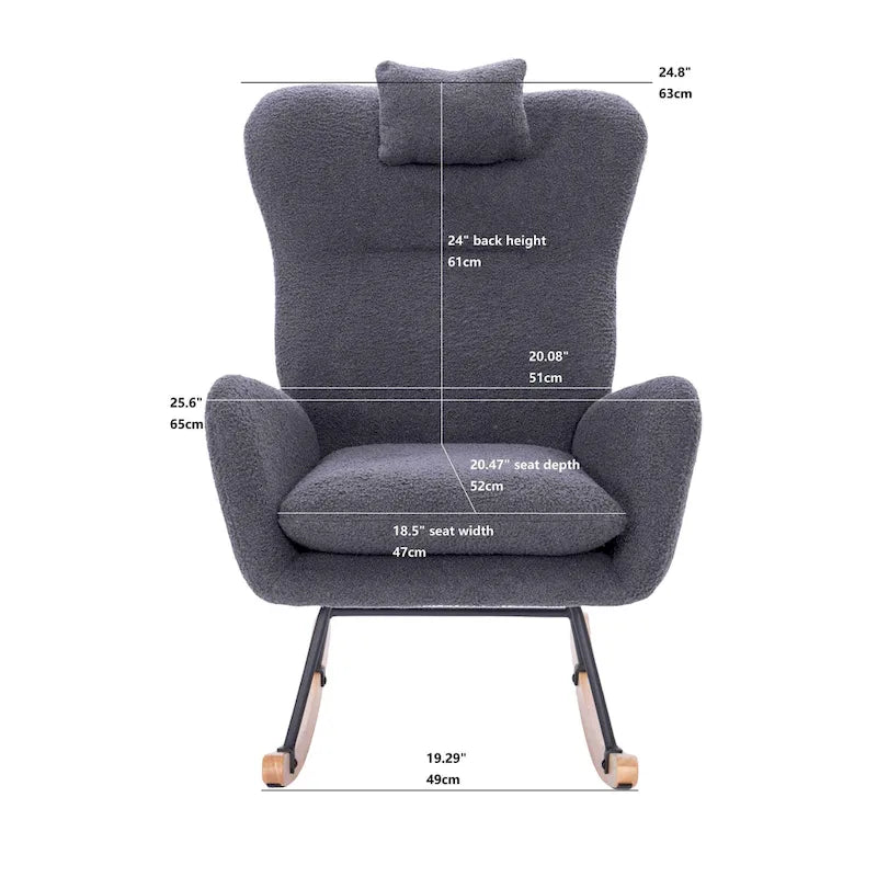 Fauteuil à bascule rembourré blanc à dossier haut avec accoudoirs et appui-tête, blanc