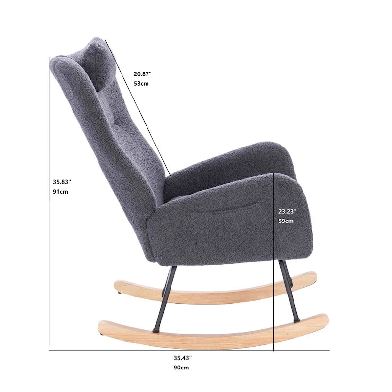 Fauteuil à bascule rembourré blanc à dossier haut avec accoudoirs et appui-tête, blanc