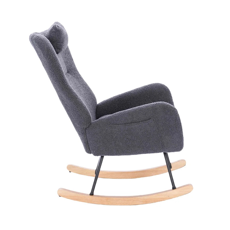 Fauteuil à bascule rembourré blanc à dossier haut avec accoudoirs et appui-tête, blanc