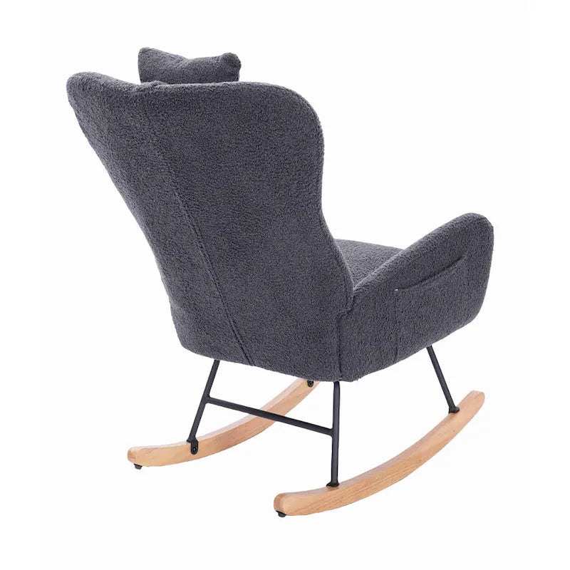 Fauteuil à bascule rembourré blanc à dossier haut avec accoudoirs et appui-tête, blanc