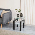 Table d'appoint en verre trempé transparent avec étagère inférieure et pieds noirs