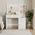 Coiffeuse Blanche avec Miroir Lumineux Tiroirs et Armoire de Rangement