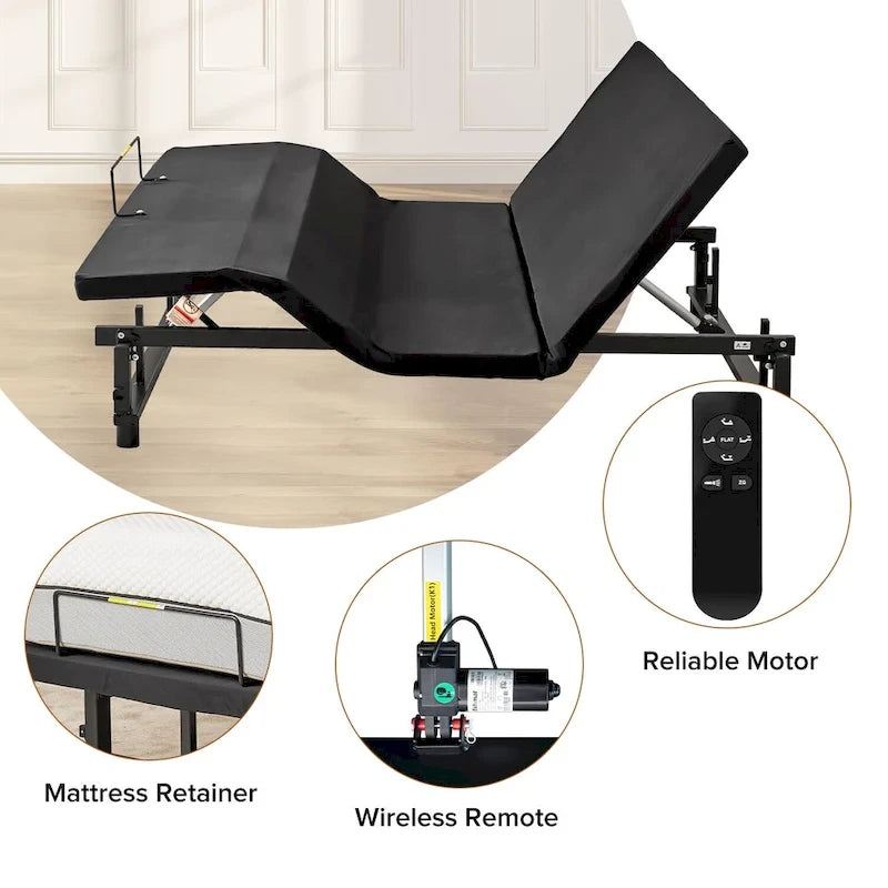 Cadre de sommier réglable en métal avec inclinaison tête et pieds et télécommande sans fil