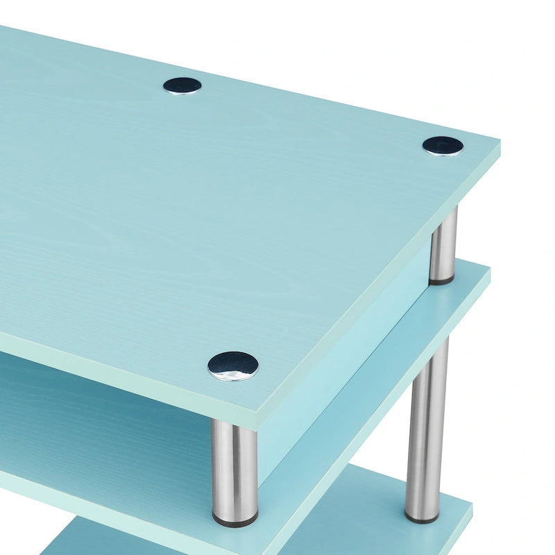 Bureau d'ordinateur noir à assemblage sans outils avec étagères ouvertes à plusieurs niveaux et pieds chromés