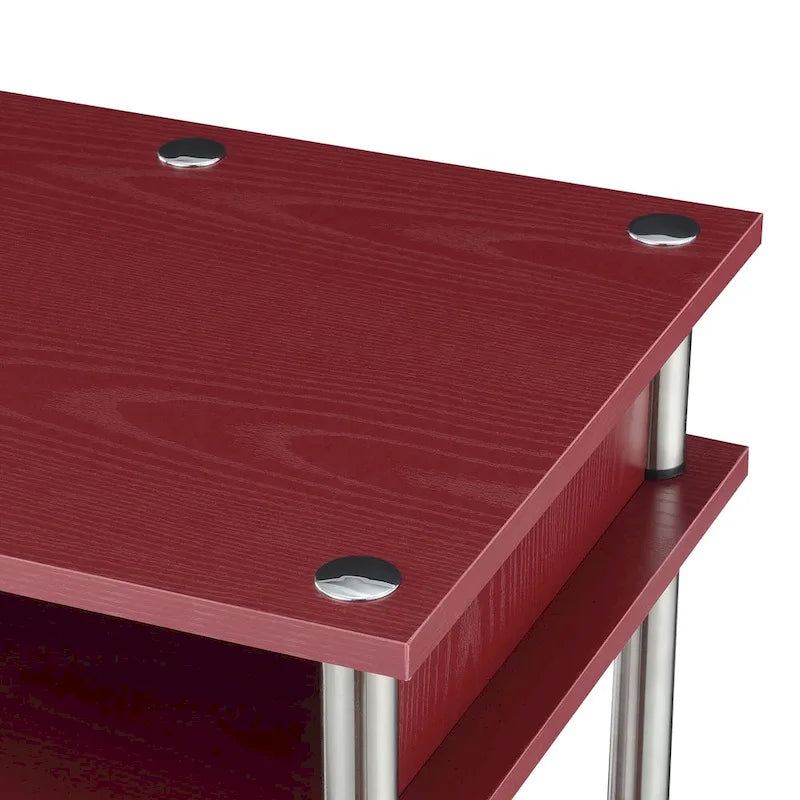 Bureau d'ordinateur noir à assemblage sans outils avec étagères ouvertes à plusieurs niveaux et pieds chromés