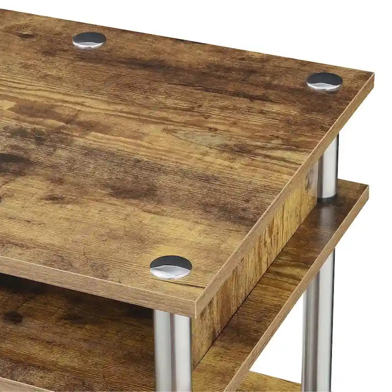 Bureau d'ordinateur noir à assemblage sans outils avec étagères ouvertes à plusieurs niveaux et pieds chromés