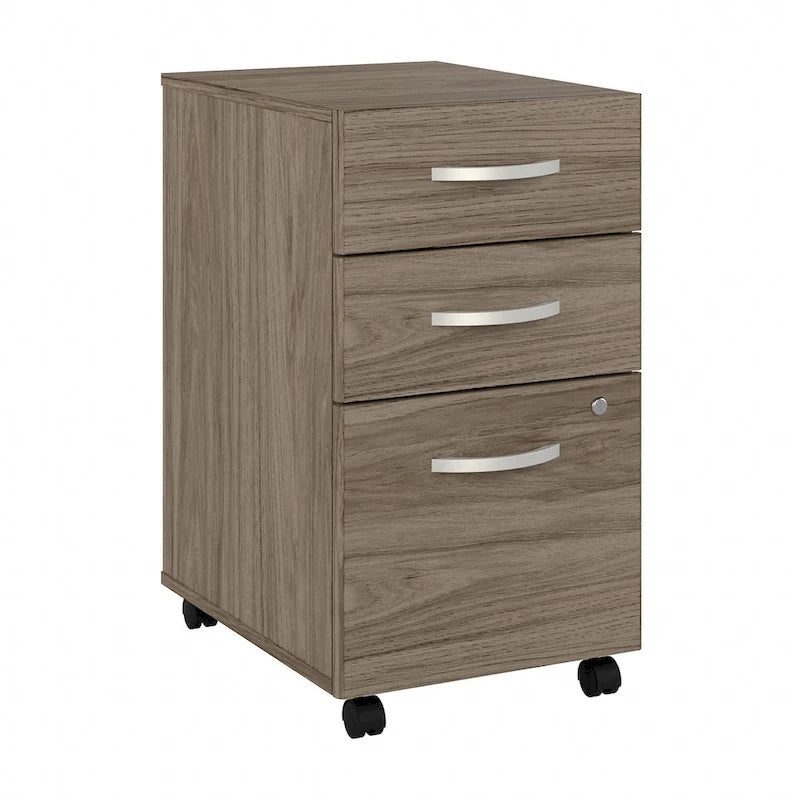 3 Drawer Mobile File Cabinet with Lock Modern Hickory Wood Finish Rolling