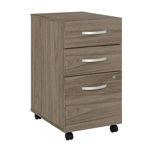 3 Drawer Mobile File Cabinet with Lock Modern Hickory Wood Finish Rolling