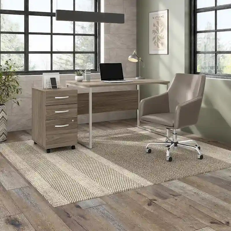 3 Drawer Mobile File Cabinet with Lock Modern Hickory Wood Finish Rolling