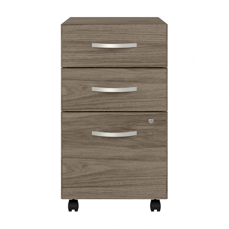 3 Drawer Mobile File Cabinet with Lock Modern Hickory Wood Finish Rolling