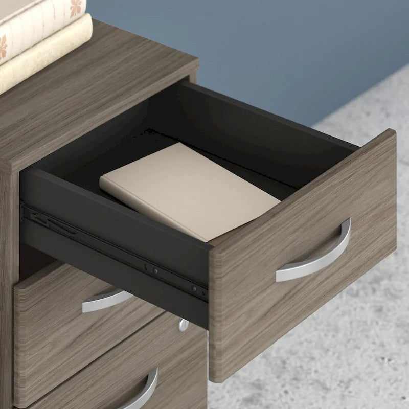 3 Drawer Mobile File Cabinet with Lock Modern Hickory Wood Finish Rolling