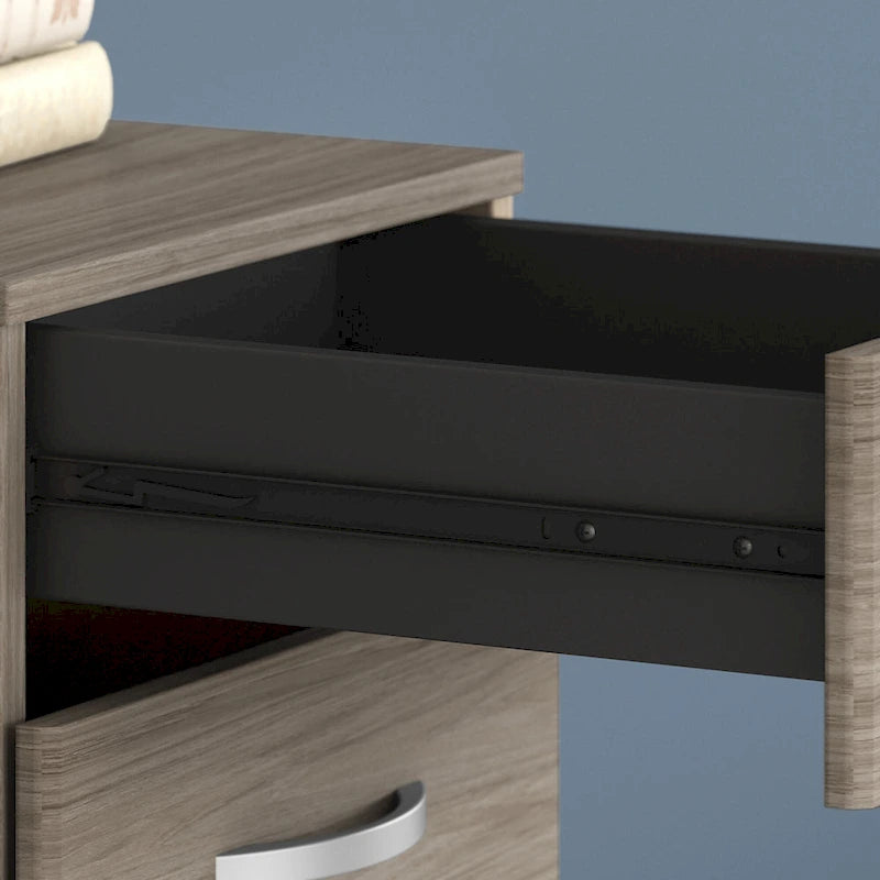 3 Drawer Mobile File Cabinet with Lock Modern Hickory Wood Finish Rolling