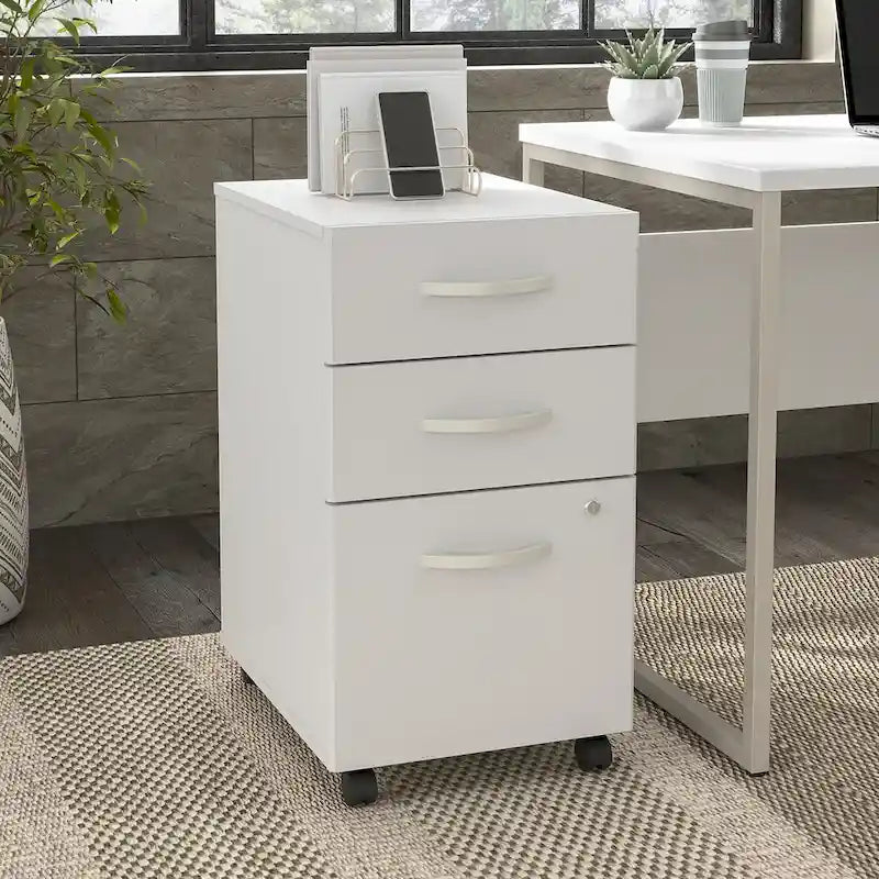 3 Drawer Mobile File Cabinet with Lock Modern Hickory Wood Finish Rolling