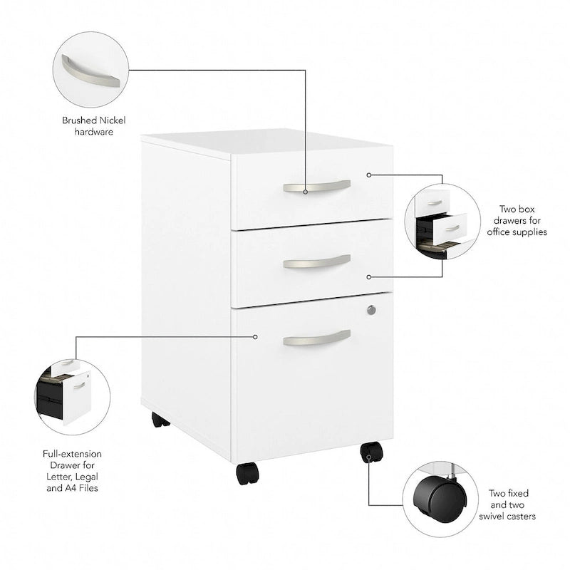 3 Drawer Mobile File Cabinet with Lock Modern Hickory Wood Finish Rolling