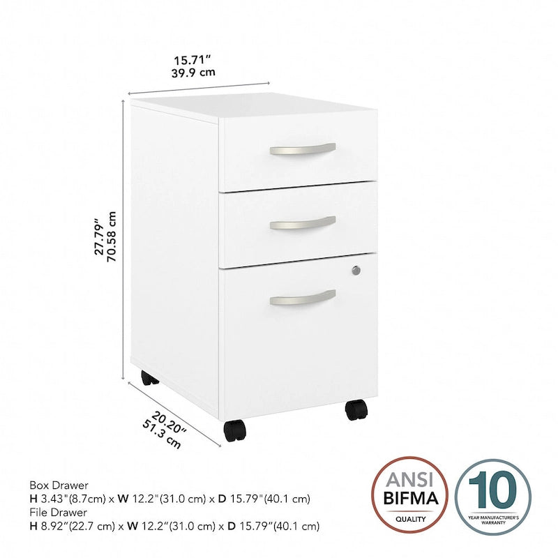 3 Drawer Mobile File Cabinet with Lock Modern Hickory Wood Finish Rolling