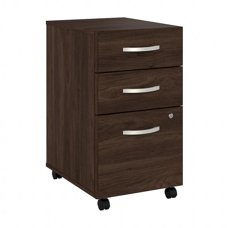 3 Drawer Mobile File Cabinet with Lock Modern Hickory Wood Finish Rolling