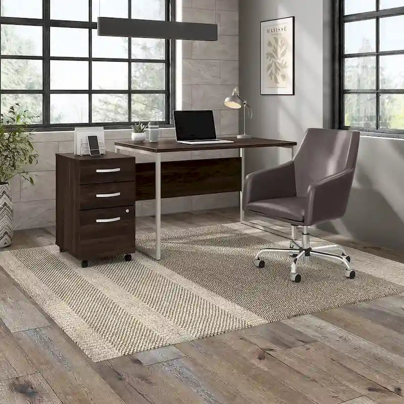 3 Drawer Mobile File Cabinet with Lock Modern Hickory Wood Finish Rolling
