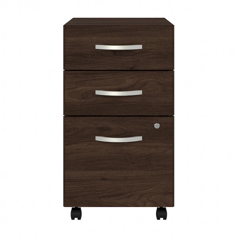3 Drawer Mobile File Cabinet with Lock Modern Hickory Wood Finish Rolling
