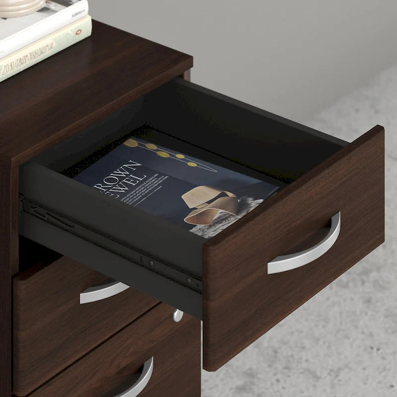 3 Drawer Mobile File Cabinet with Lock Modern Hickory Wood Finish Rolling