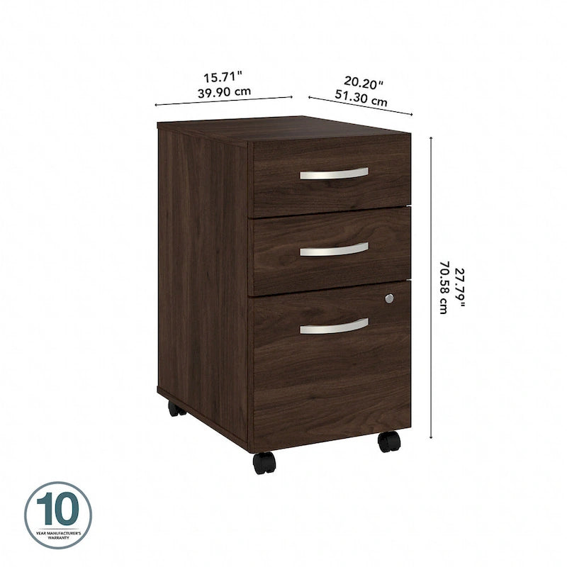 3 Drawer Mobile File Cabinet with Lock Modern Hickory Wood Finish Rolling