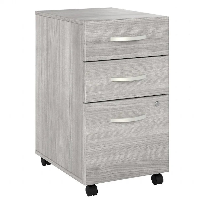 3 Drawer Mobile File Cabinet with Lock Modern Hickory Wood Finish Rolling