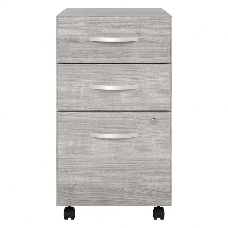 3 Drawer Mobile File Cabinet with Lock Modern Hickory Wood Finish Rolling