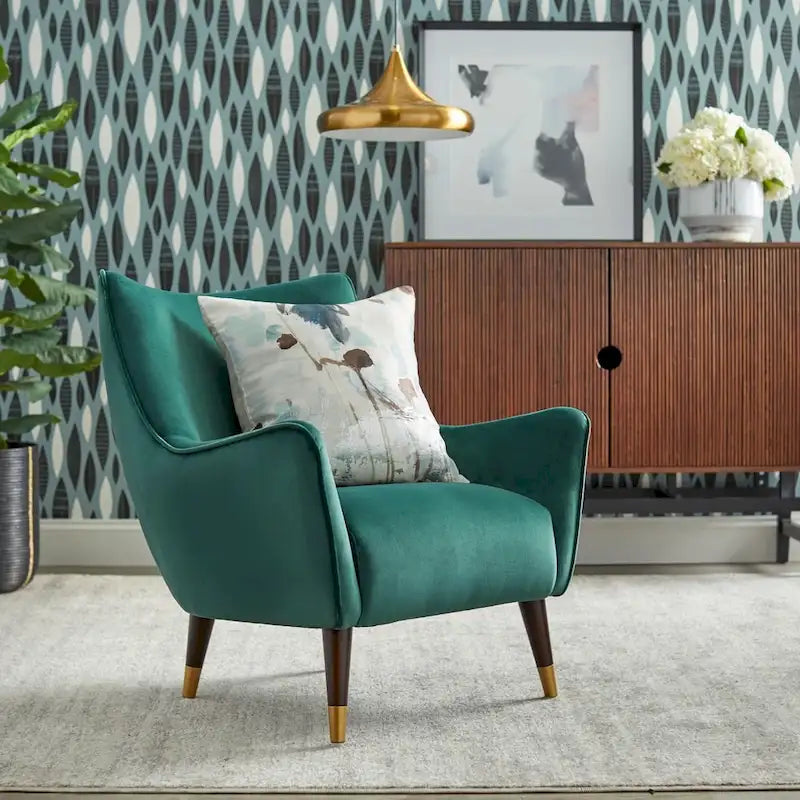 Chaise d'appoint Scoop Back Mid-Century Modern avec pieds en noyer, gris clair ou vert émeraude