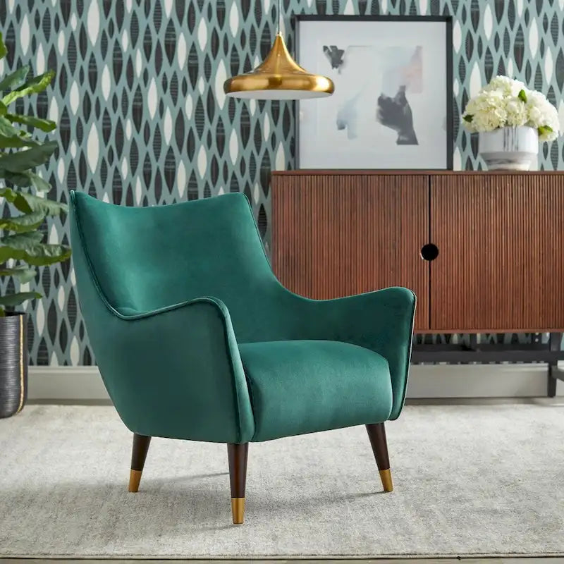 Chaise d'appoint Scoop Back Mid-Century Modern avec pieds en noyer, gris clair ou vert émeraude