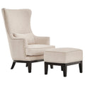 Fauteuil d'appoint dossier haut à oreilles avec clous en lin beige