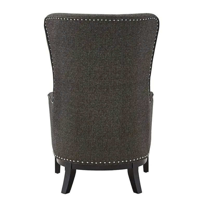 Fauteuil d'appoint dossier haut à oreilles avec clous en lin beige