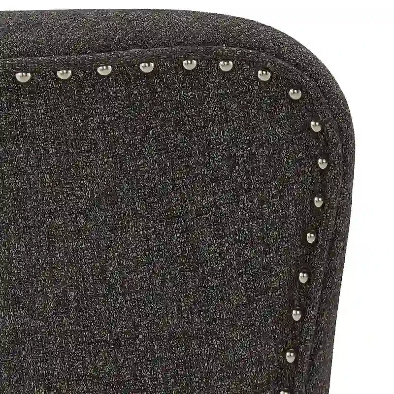 Fauteuil d'appoint dossier haut à oreilles avec clous en lin beige