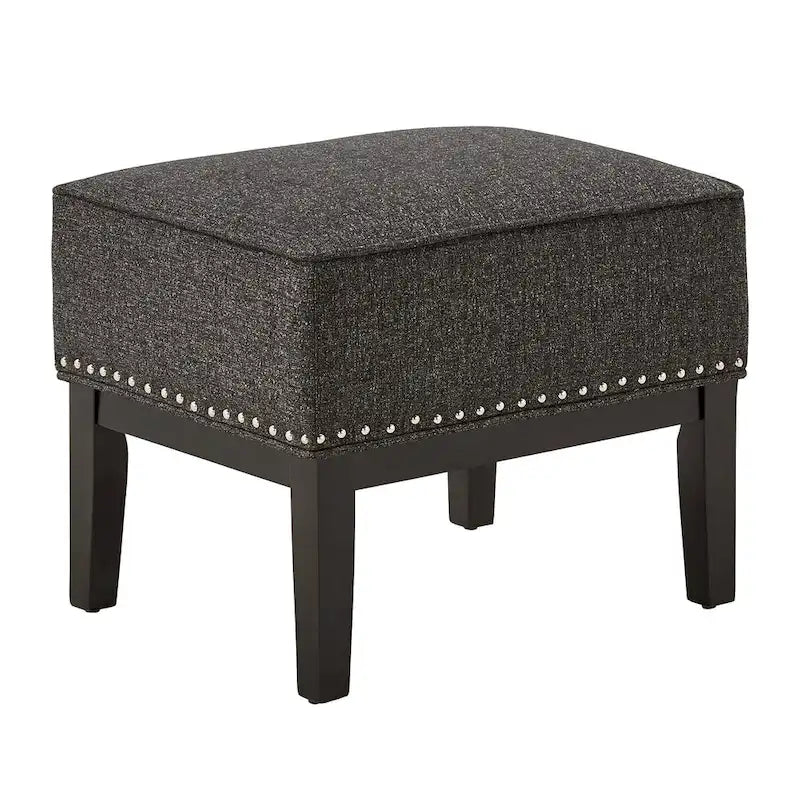 Fauteuil d'appoint dossier haut à oreilles avec clous en lin beige